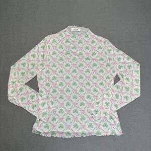 Nylon Apparel Y2K Fairy Mesh Sheer Top 3XL Shamrock Bow Mock Neck Lettuce Edge